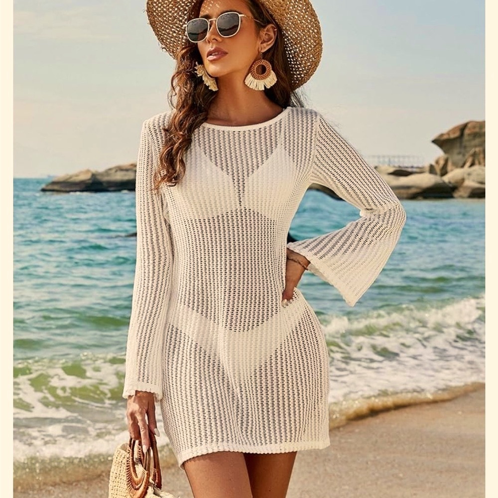 Blooming Jelly Swimsuit Coverup Crochet Bikini Cover Ups - Cream